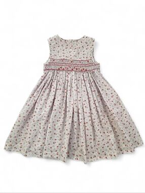Smocked Ditsy Floral Sleeveless Dress Girls 4T Cottagecore Cotton White Pink